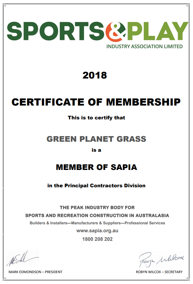 Sports and Play Certificate - Green Planet Grass