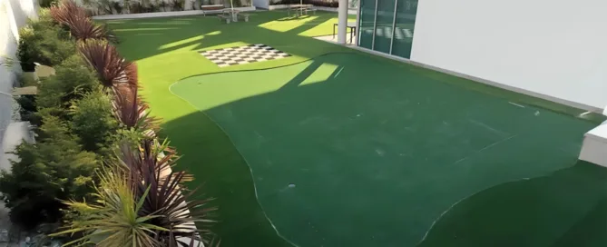 Artificial lawn at a Perth aged care courtyard with accessible, level pathways